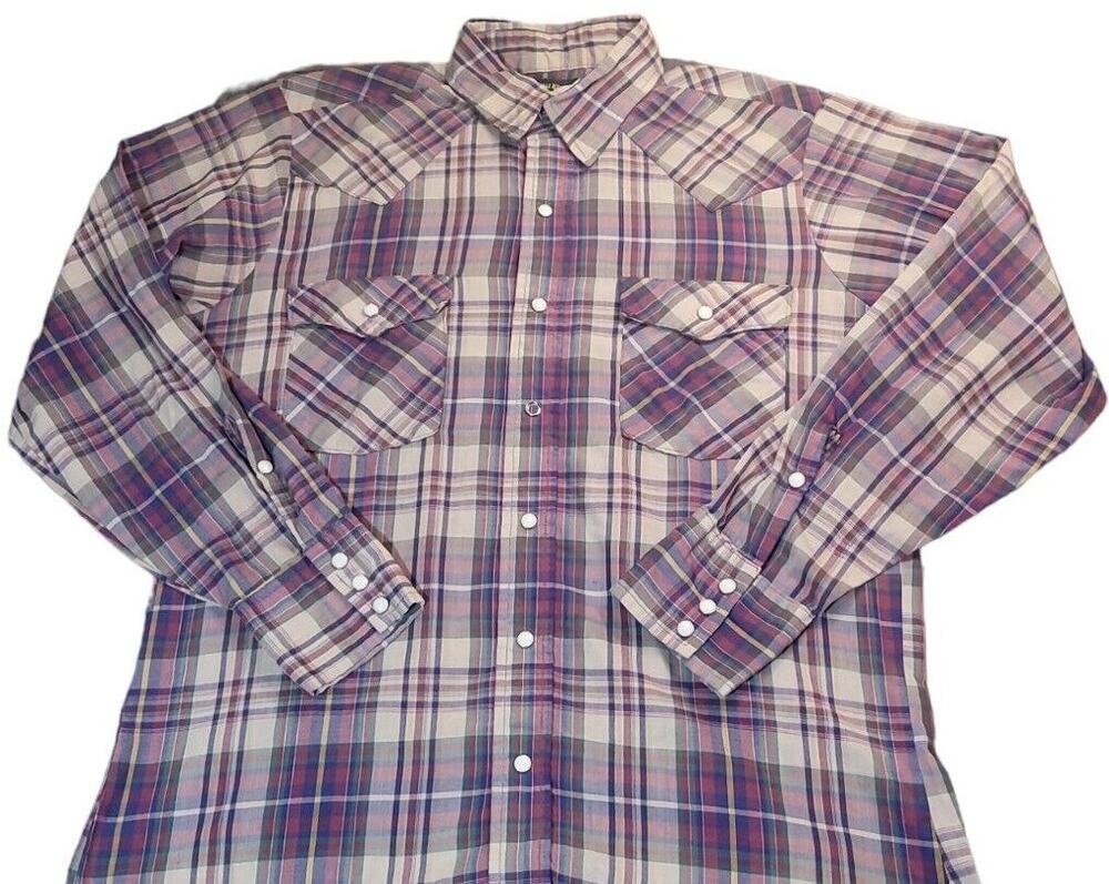 VTG Saddle King Plaid Pearl Snap Western Shirt L Cowboy Rodeo Workwear